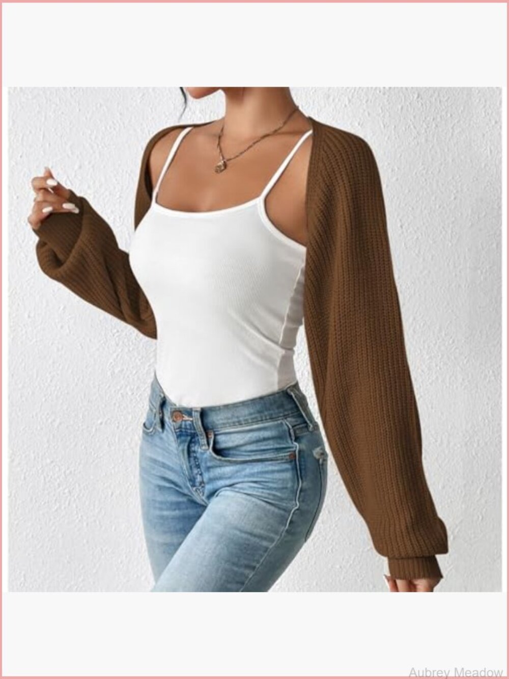Open Front Long Sleeve Cropped Cardigan Bolero Shrug Y2K Drop Shoulder - Picture 3 of 7